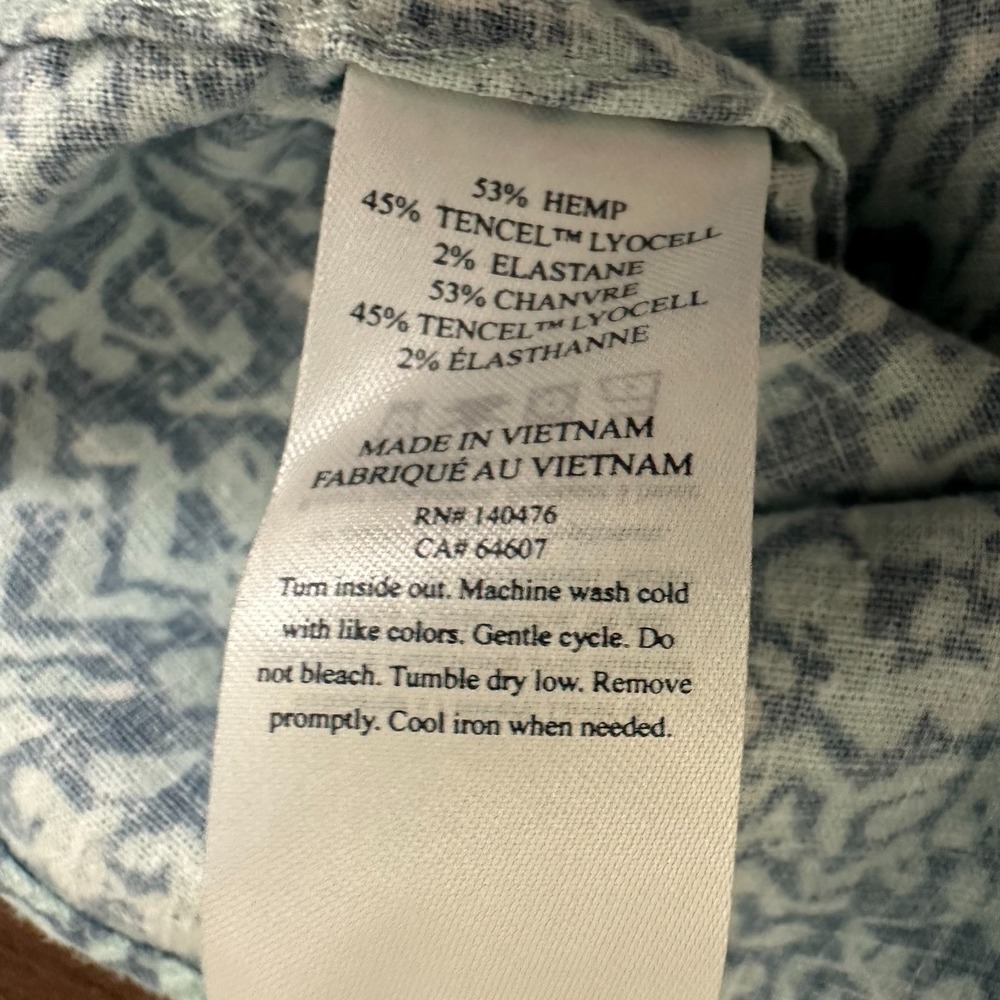 Faherty Brand Breeze Hemp Shirt Teal Waters Hilo Short Sleeve Button Down Mens M - Picture 7 of 12